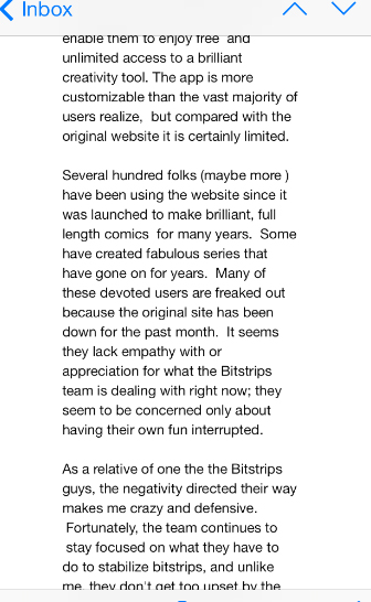 This was some of the e-mail I got from Susan explaining that she was related to one of the Bitstrips' founders.