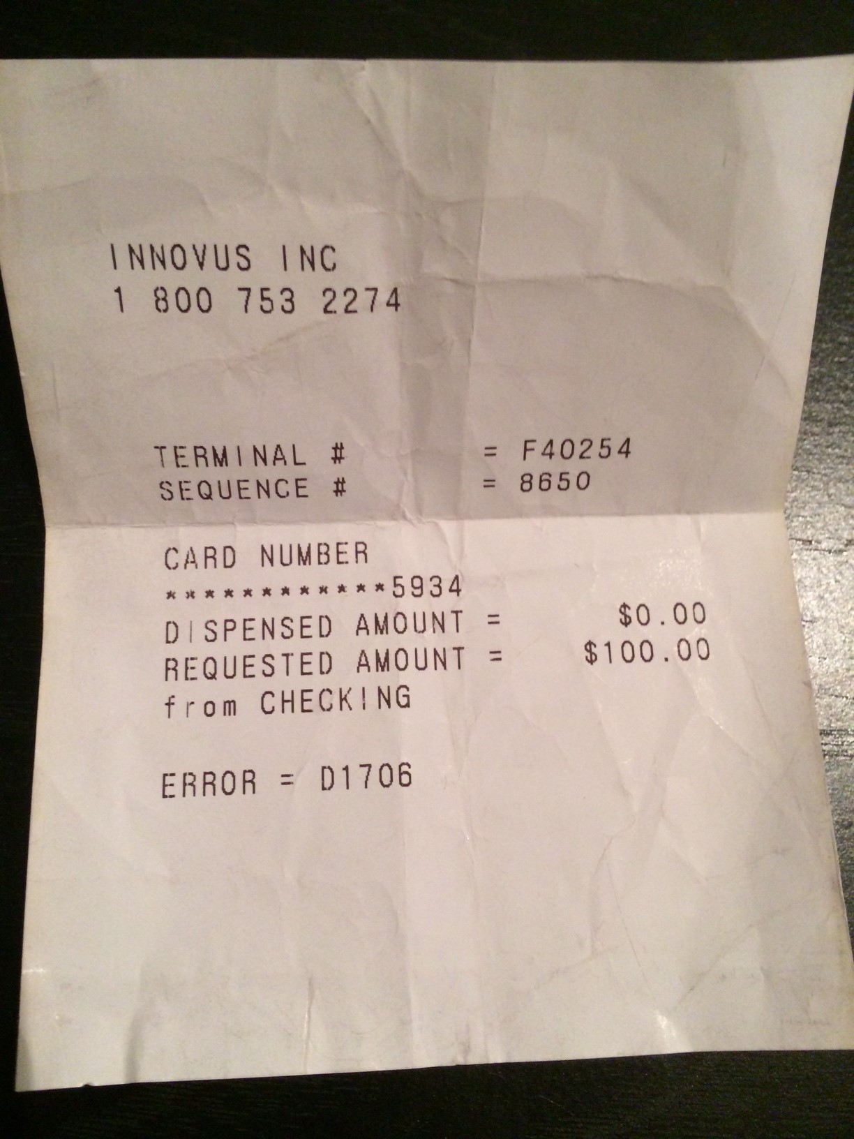 Here is the receipt  I received documenting that I did not receive any money.