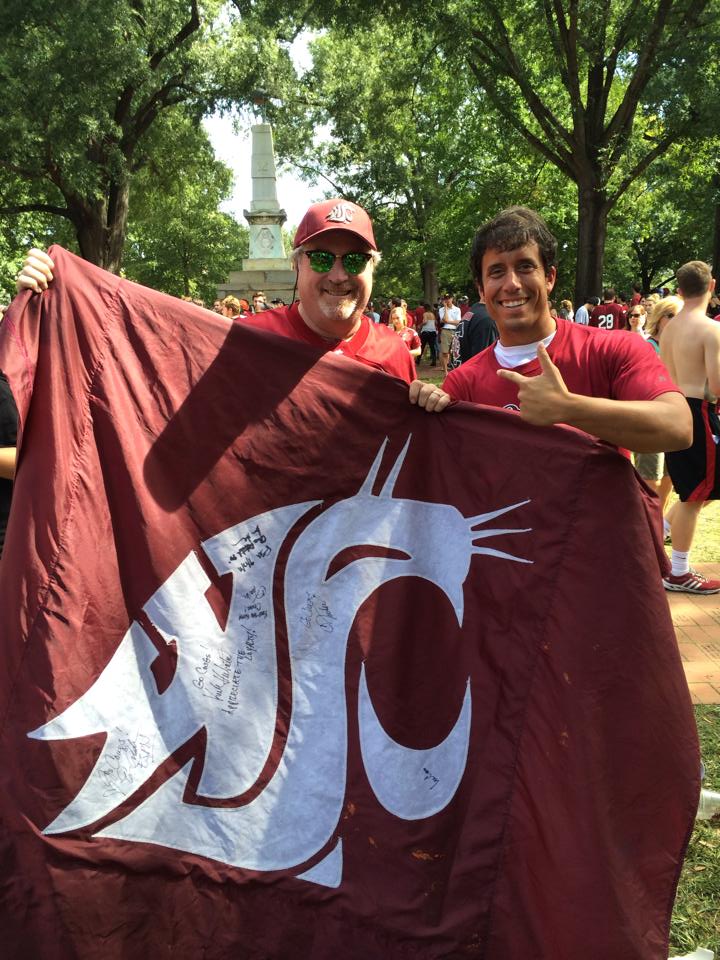 At the end of the broadcast I found the Washington State flag waver and got a photo with him and the famous flag.