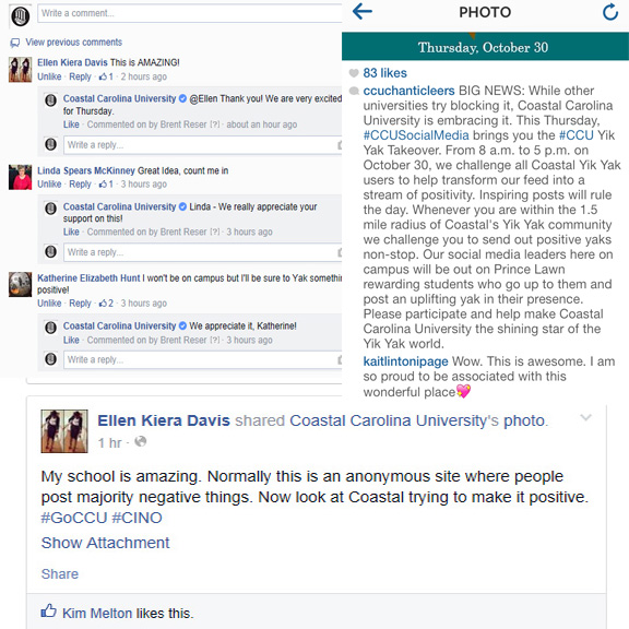 Some of the positive response we received on our #CCU Yik Yak Takeover.