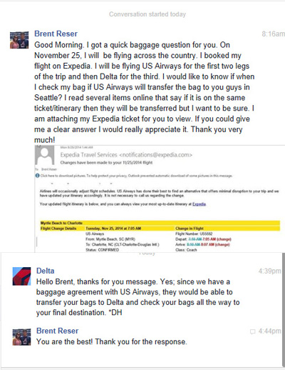 My correspondence with Delta over Facebook.