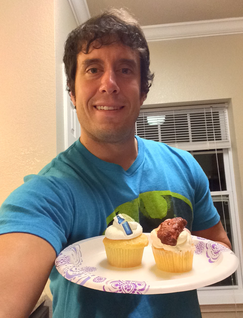 Me with the cupcakes I purchased. The one on the right is the chicken wing selection and the one on the left is the one I am about to explain.