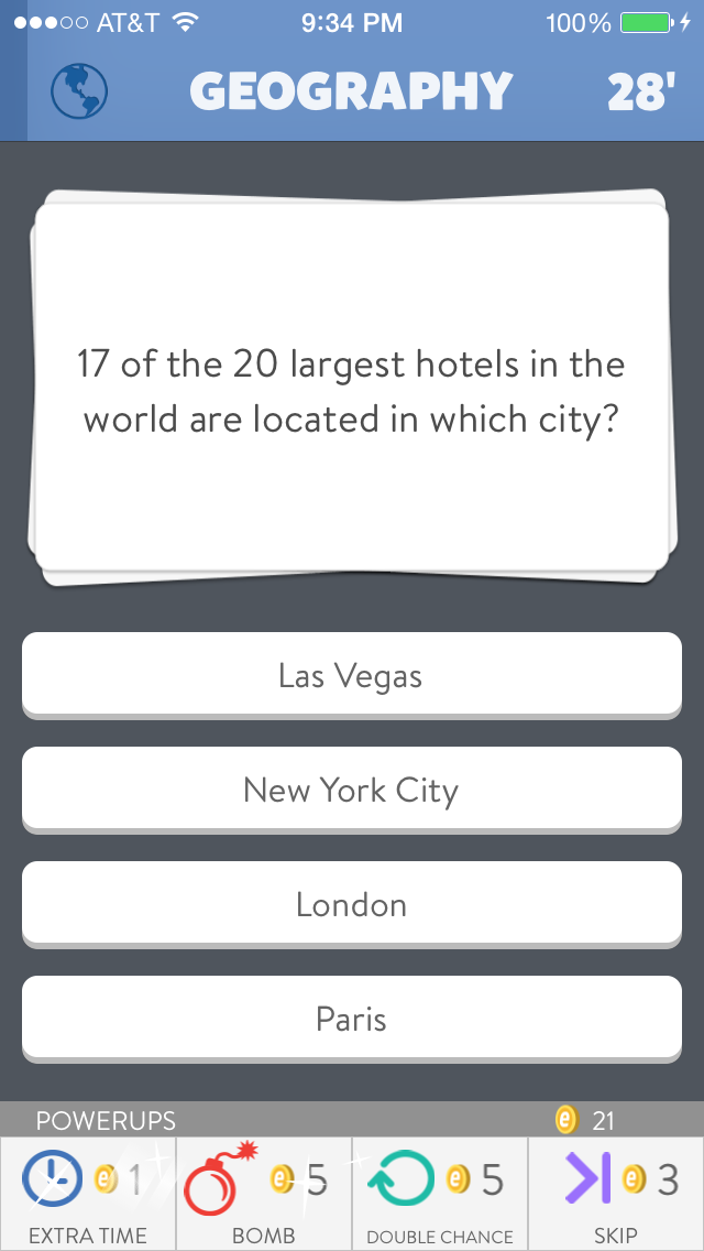 An average question in Trivia Crack.