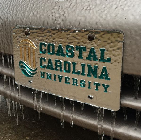 My license plate was frozen and icicles formed!