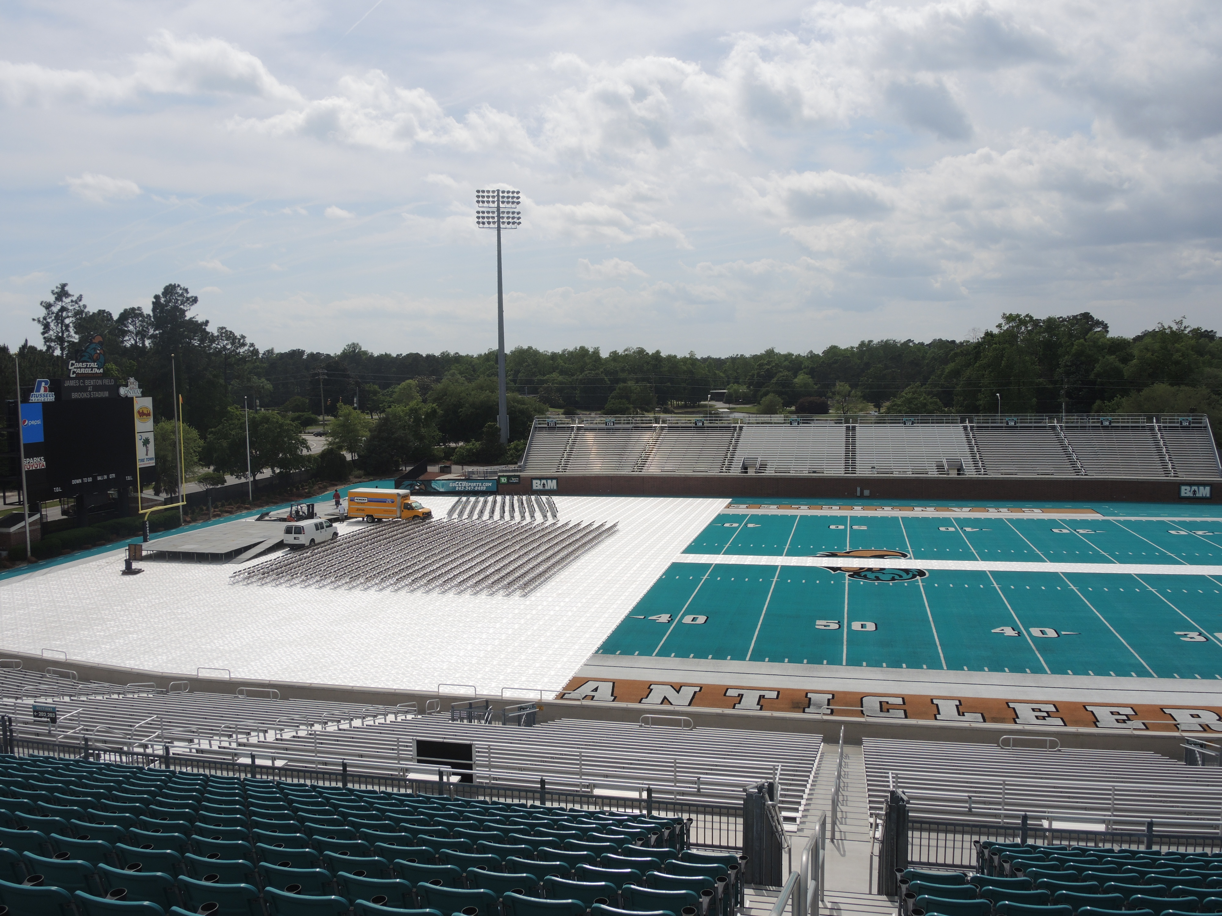 Preparations had already started to make Brooks Stadium ready for commencement. 