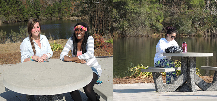 These tables by the pond are prime real estate at Coastal (Jada Bynum took the photo on the right).