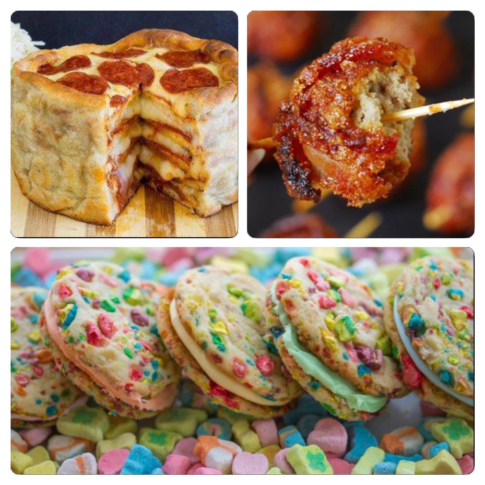 Oh how I would love for Sidney to cook bacon wrapped meatballs, Lucky Charm cookie sandwiches, and pizza cake!