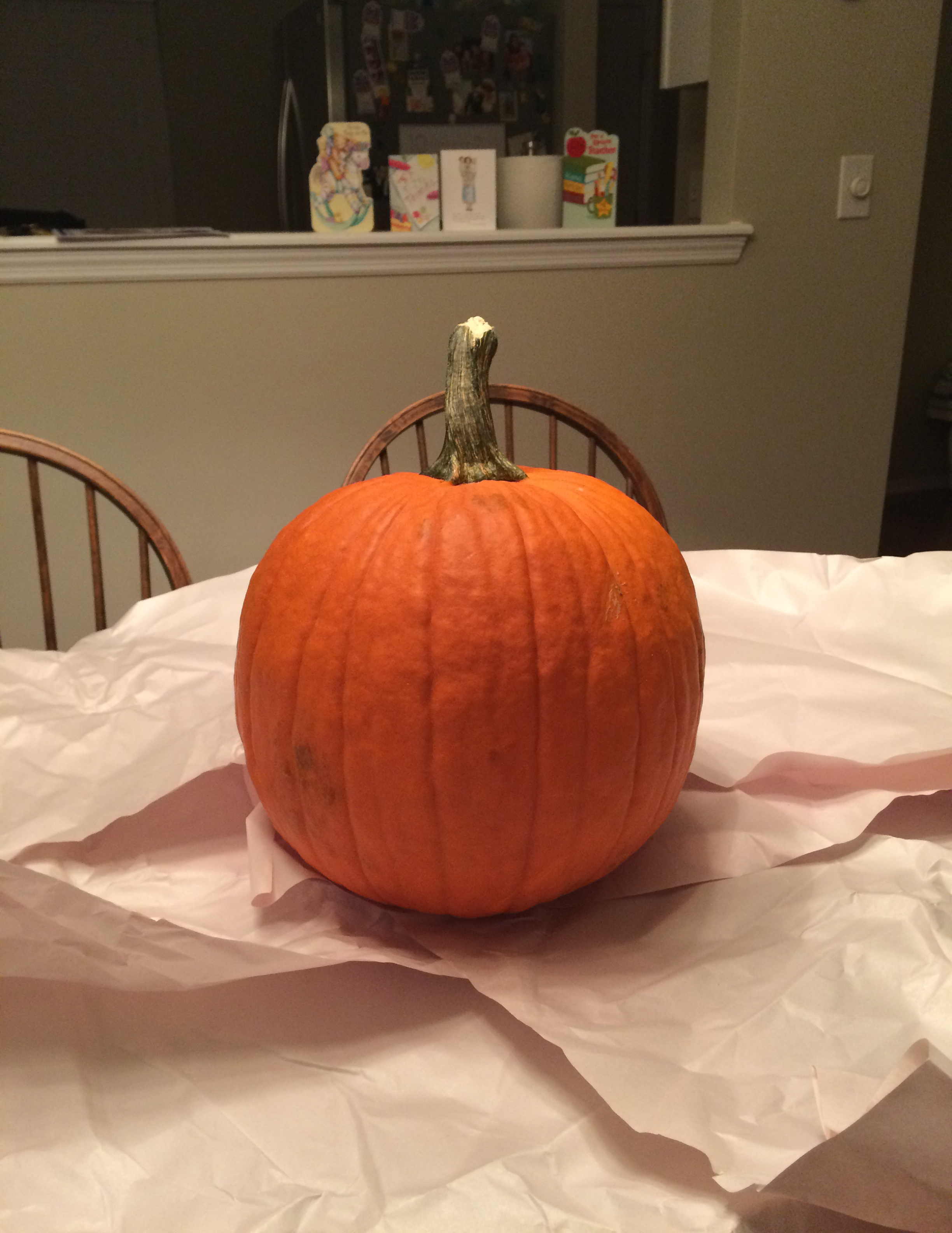 This is a look at our pumpkin right before we started carving it.