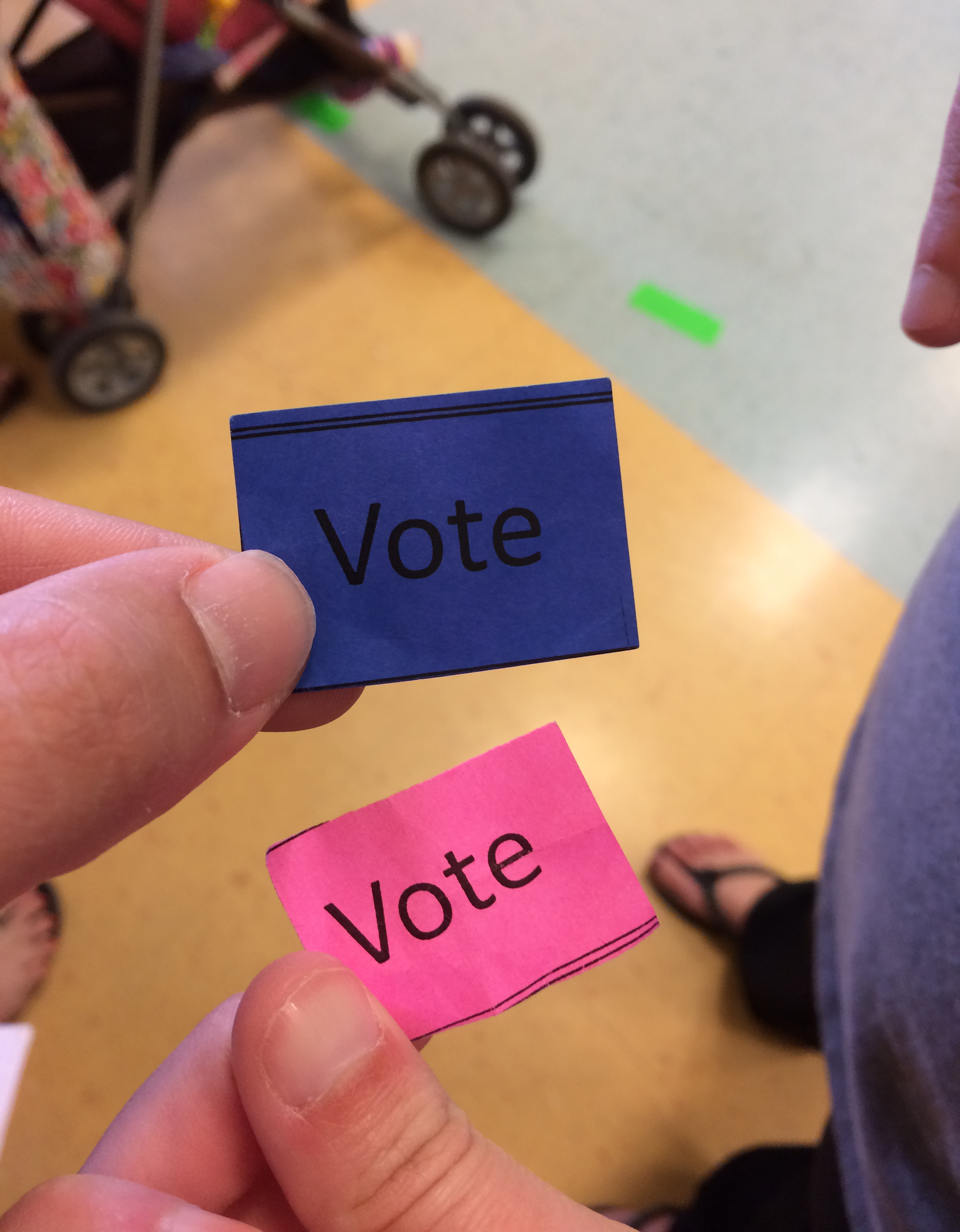 After we checked in at the voting precinct, we were given these little "vote" cards that we eventually would give to the voting official at the front of the line.