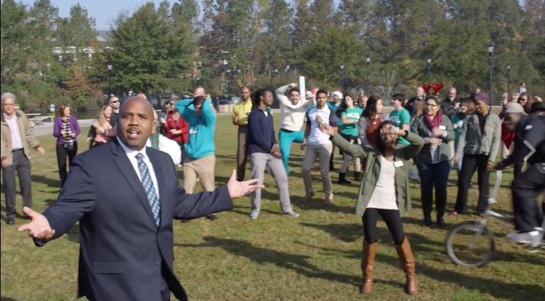 A scene from the video. This took place on Prince Lawn. Can you spot a "Don't Blink" author trying to dance?