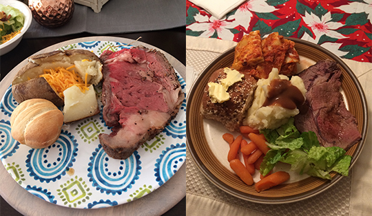 The prime rib on the left is from Sidney's family celebration and the prime rib on the right is from my family's celebrationn